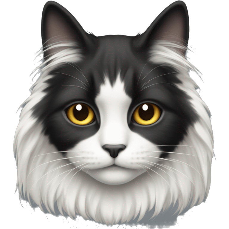 long haired cat half black half white with black bottom jaw emoji