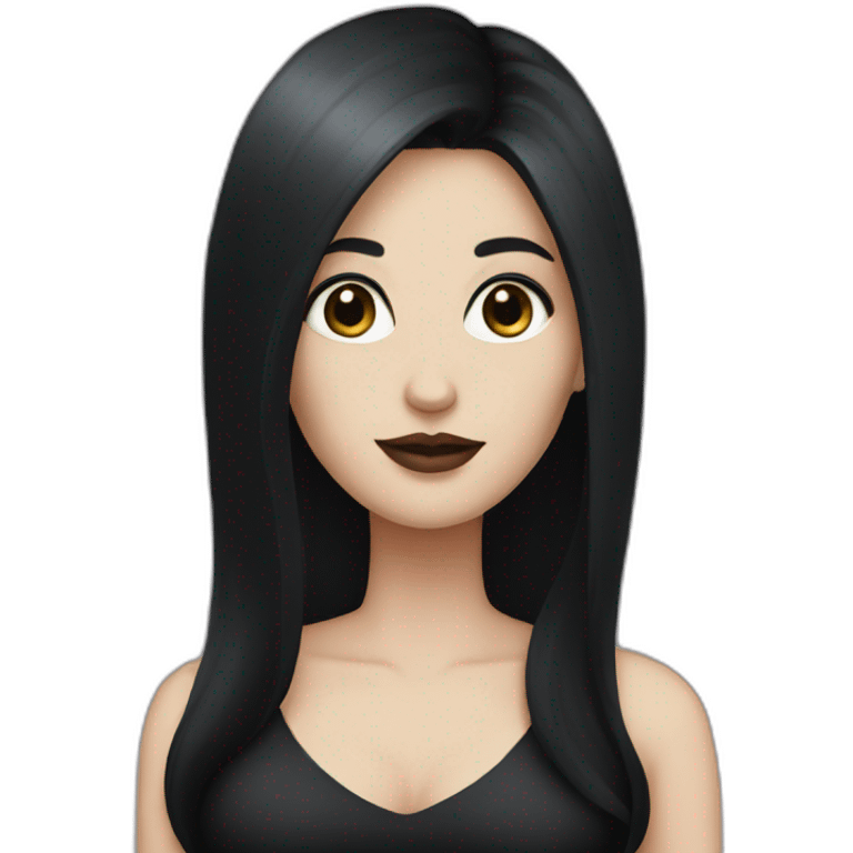 pale woman with long black hair and dark makeup wearing black dress emoji