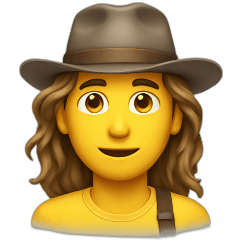 man with long hair brown eyes and yellow hat emoji