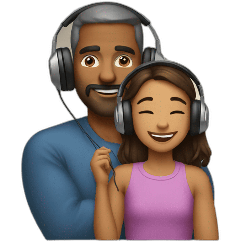 FATHER AND DOUGHTER LISTENING MUSIC whit earphone emoji