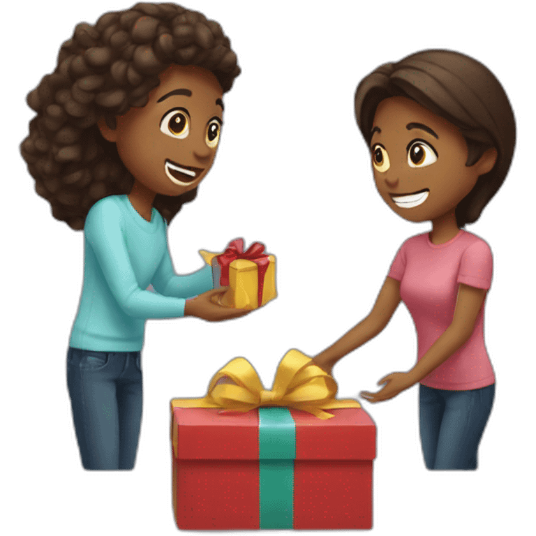 friends exchanging gifts emoji