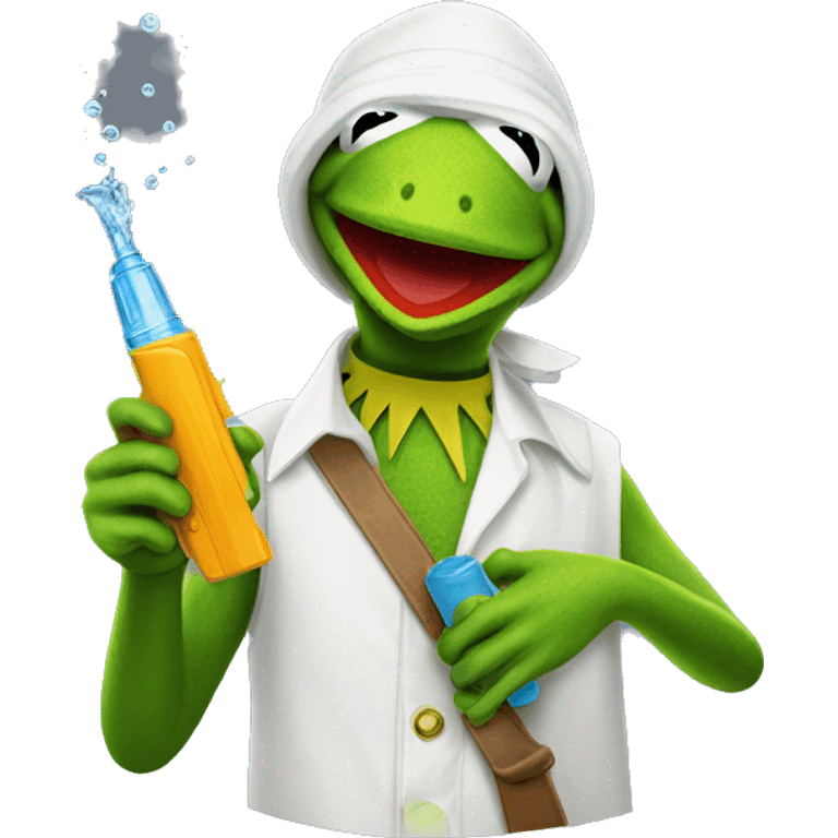 kermit the frog holding a water pistol  emoji