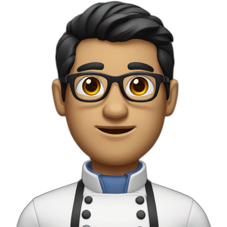 Barber with black hair, glasses, leather apron and large nose emoji