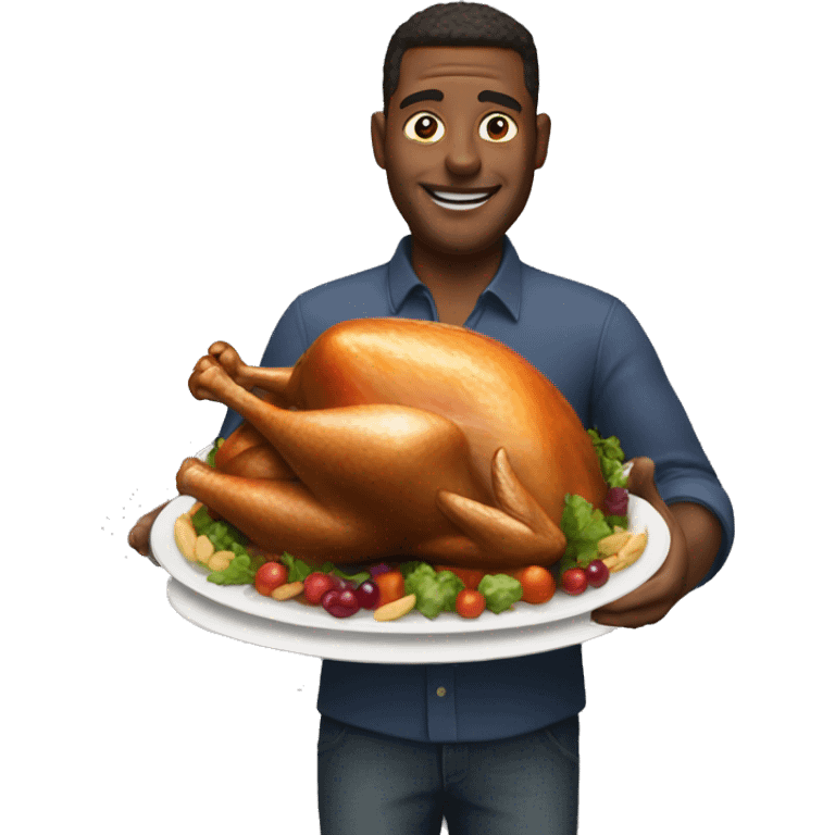 Man stuffing a turkey emoji