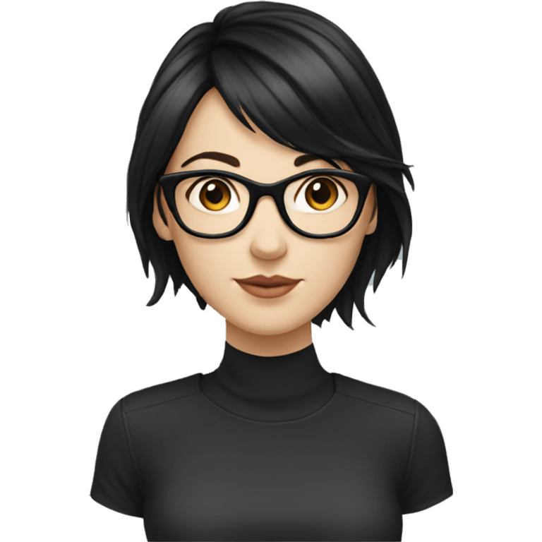 A white girl with small black hair wearing glasses  emoji