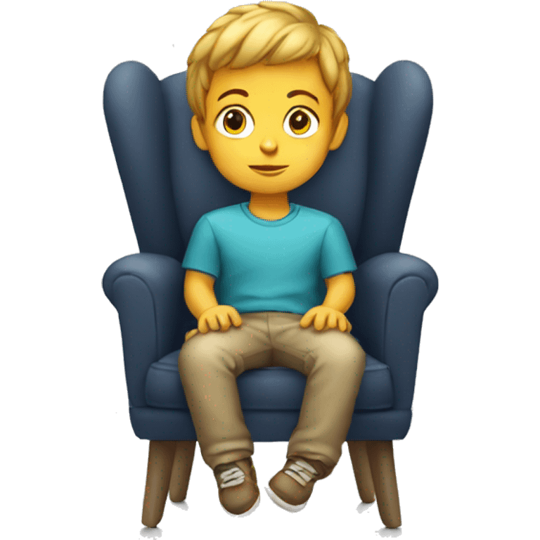 young boy sitting in a small chair emoji