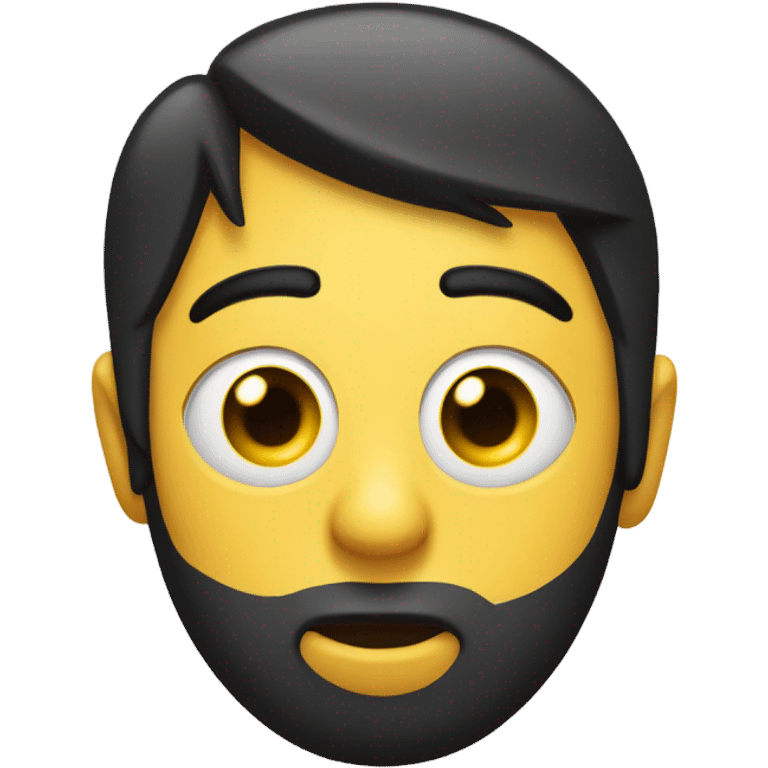 A round yellow emoji with an oversized eye on the left and a straight, black hairstyle partially covering the forehead. The mouth is a neutral line, conveying a sense of indifference or surprise. emoji