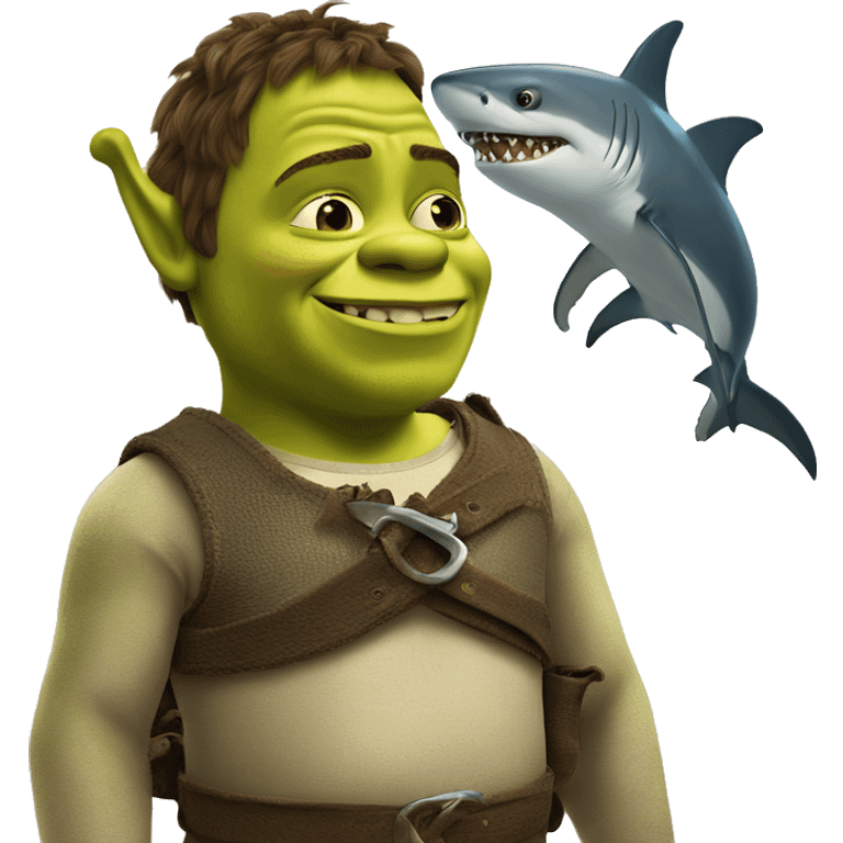 Shrek with a shark emoji