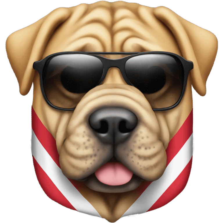 sharpei with sunglasses holding indonesian flag emoji