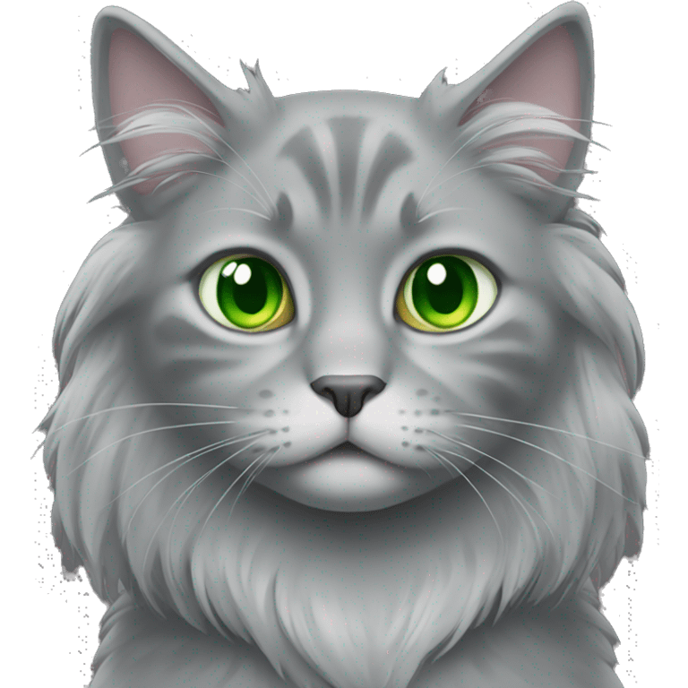 Adult Grey cat green eyes full body long hair emoji