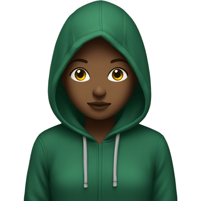 a girl with dark green hoodie emoji