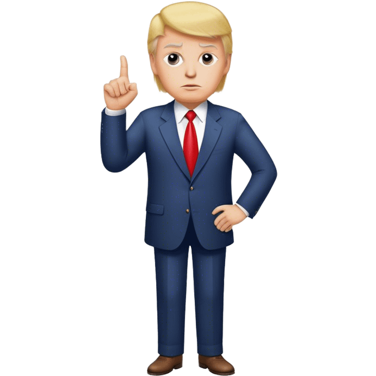 Donald Trump pointing his finger up, full-length, don't make big eyes, hyper-realistic emoji