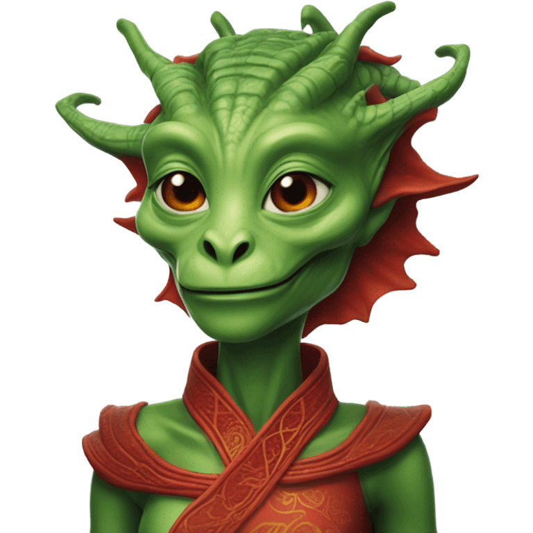 Photo realistic, alien female green,  red china dragon emoji