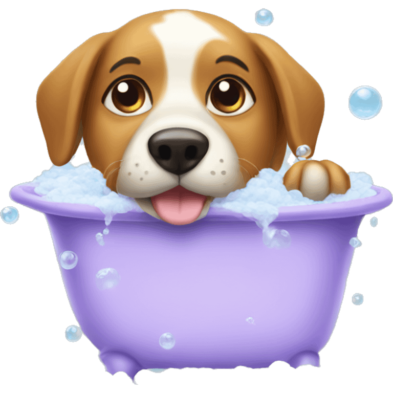 dog with bath bubbles on the sides happy emoji