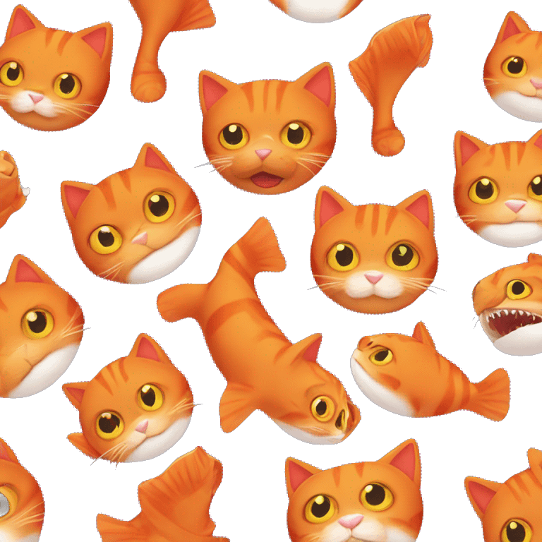 Red cat eats a fish  emoji