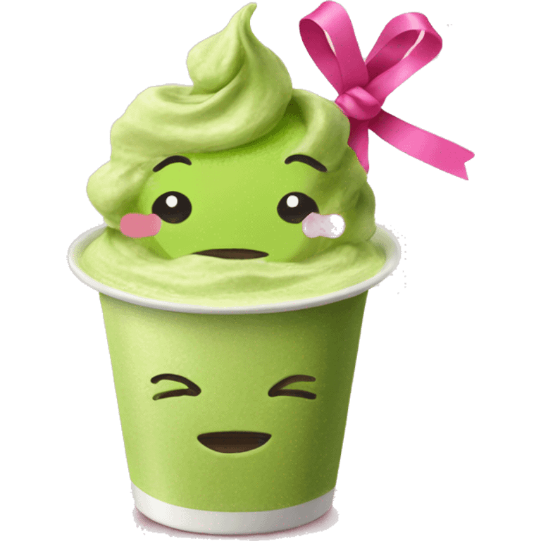 matcha with pink ribbon emoji