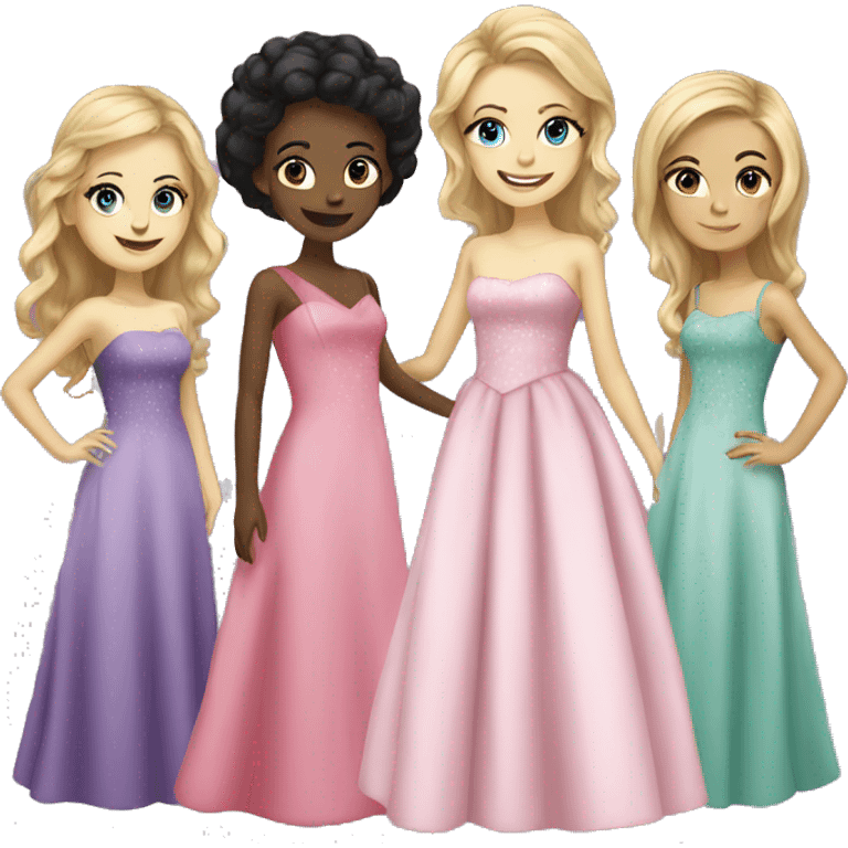 a group of caucasian girls in prom dresses emoji