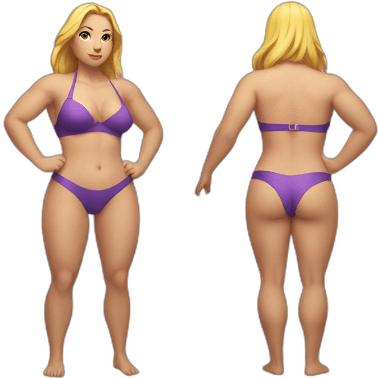 Slim-thicc Caucasian woman bikini superhero pose (beach body) lower body emoji