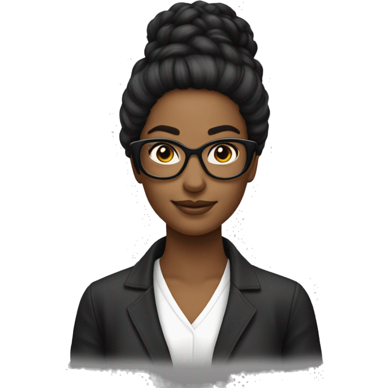 Mujer de pelo negro largo, gafas y ojos color negro emoji