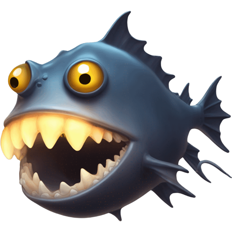 Anglerfish with a glowing lure hanging from its forehead, sharp teeth, and big eyes. emoji