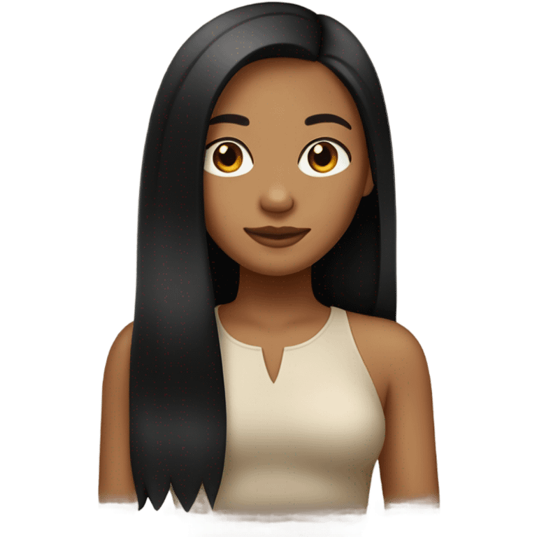 tan girl with middle part black straight hair  emoji