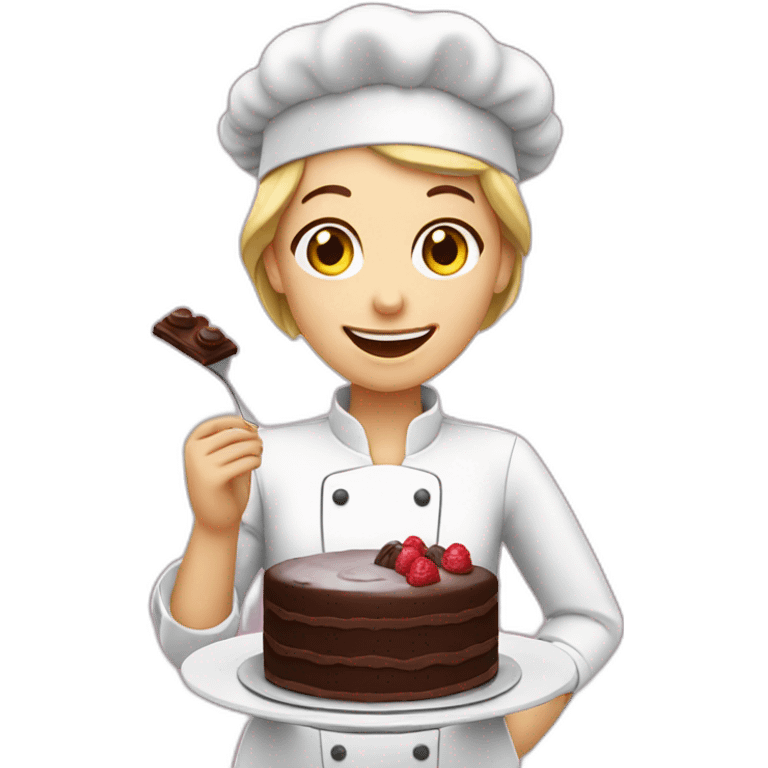 A white pastry cook eating a chocolate cake emoji