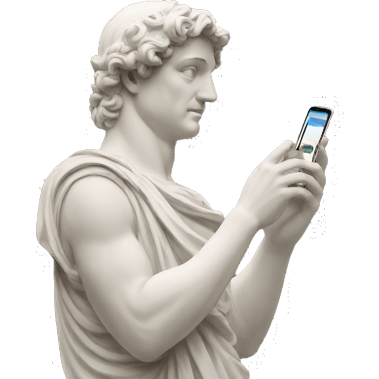 italian statue looking at cellphone emoji