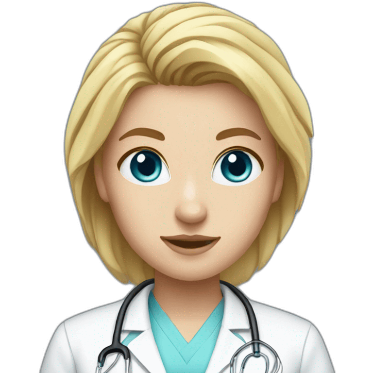 female blue-eye blond doctor with unbound hair in light blue scrubs emoji