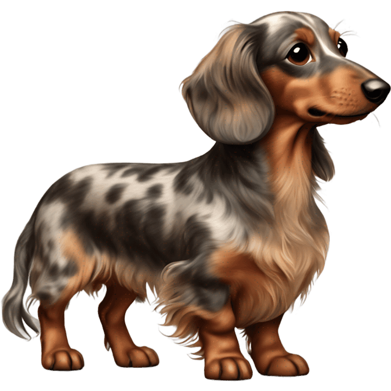 brown Merle long haired Dachshund full body emoji