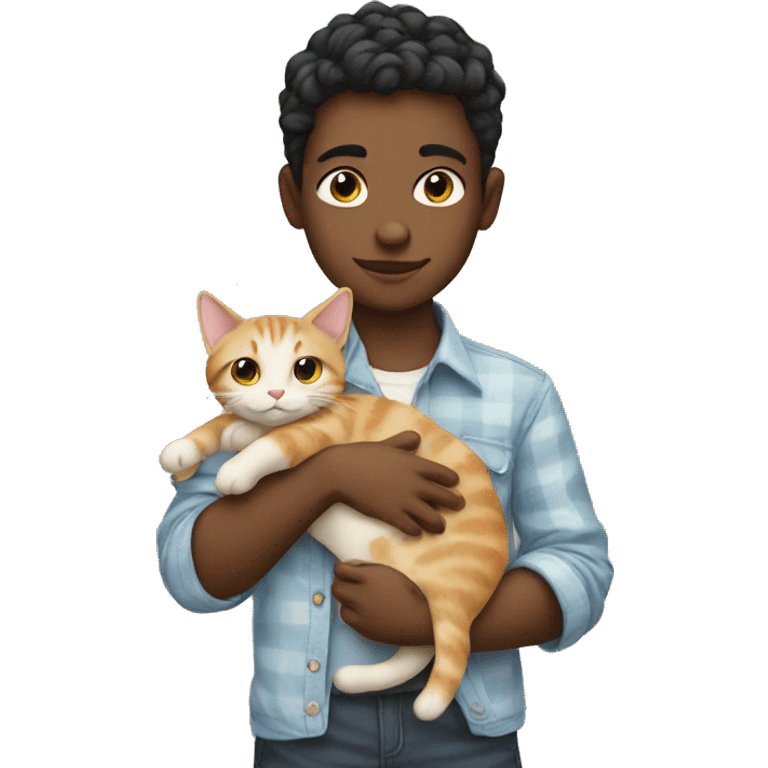 boy holding cat in shirt emoji