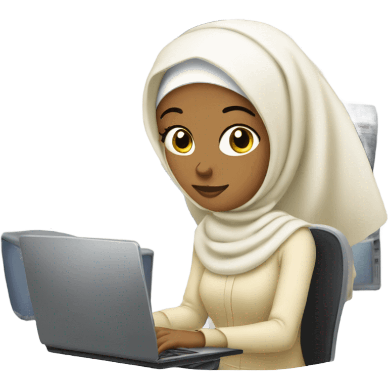 white blonde muslim woman with a headscarf working with computer emoji