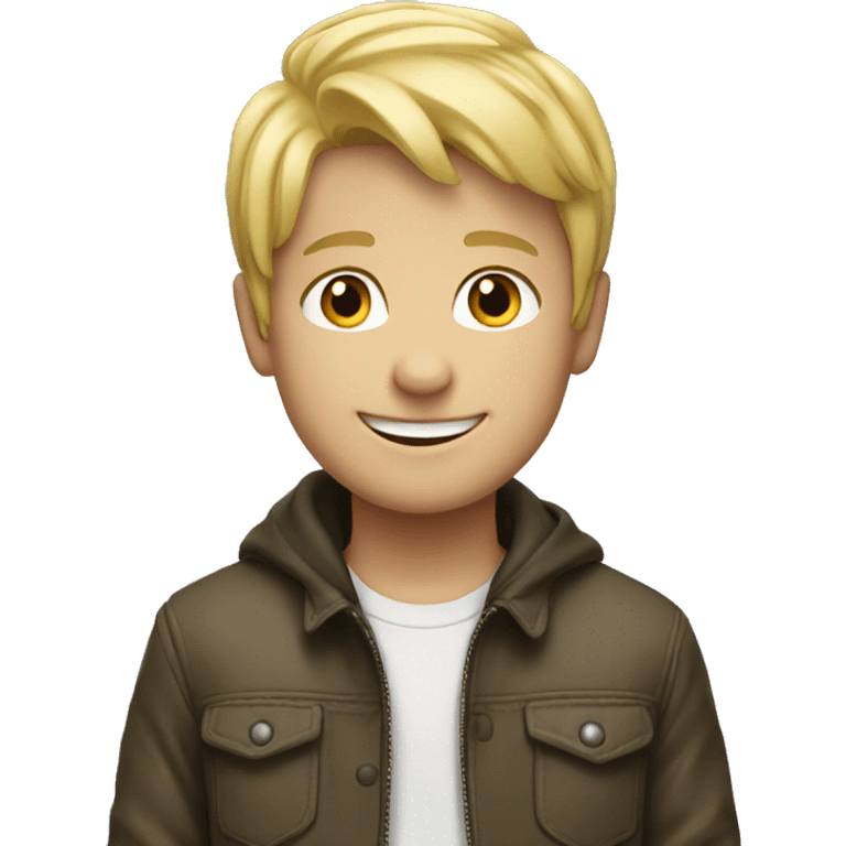 smiling blonde boy in jacket emoji