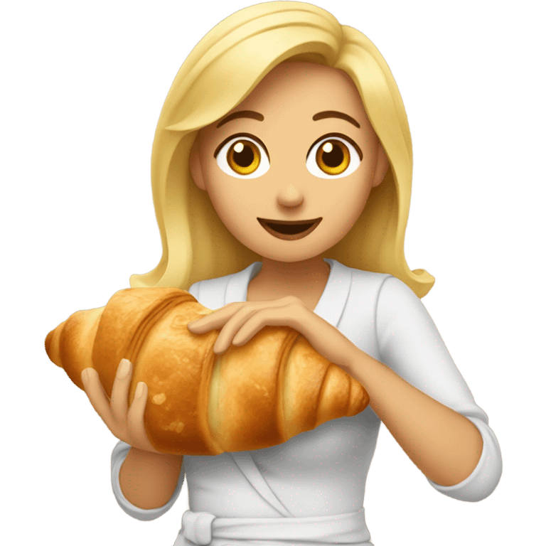 Woman eating a croissant  emoji