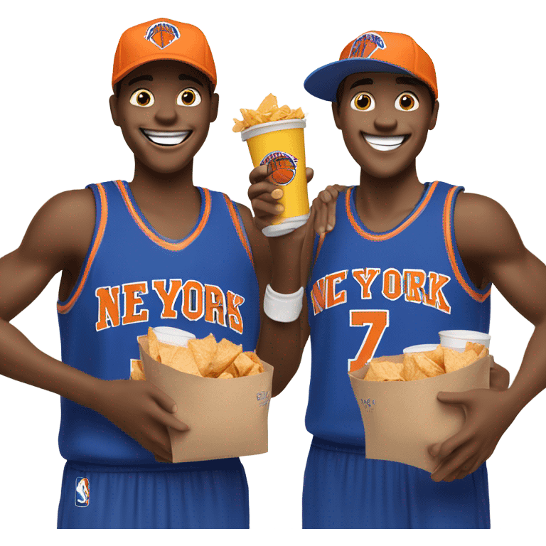 Two white boys at a knicks basketball game happy emoji