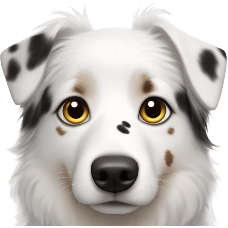 White Australian shepherd with asymmetric black spot on his head emoji