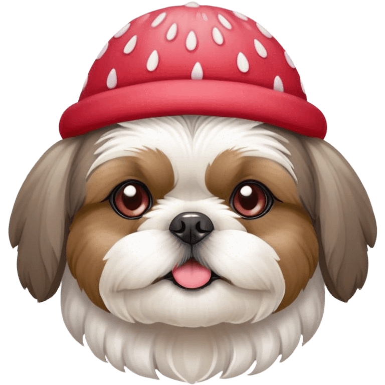 shihtzu grey and white with strawberry hat and brown eyes  emoji