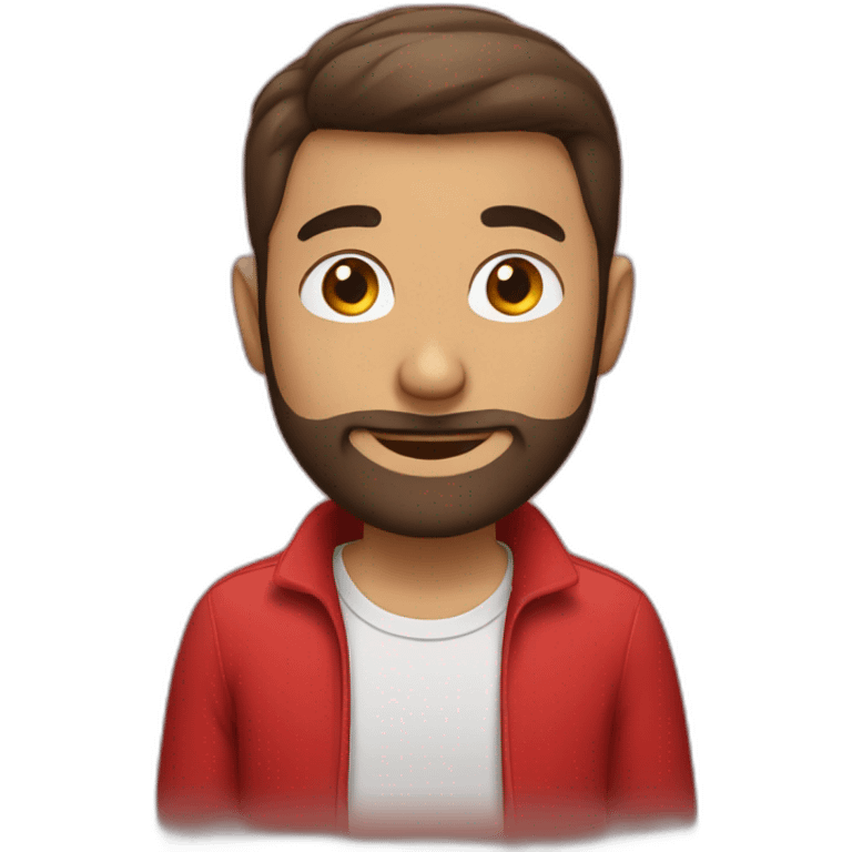 italian boy with red shirt, defined beard and dark brown short straight hair emoji