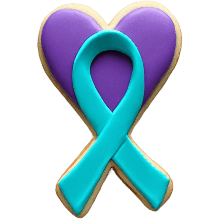 Purple and teal Suicide awareness ribbon on heart cookie emoji