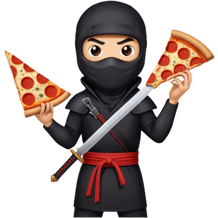 ninja with pizza in one hand and a bloody sword in another hand emoji