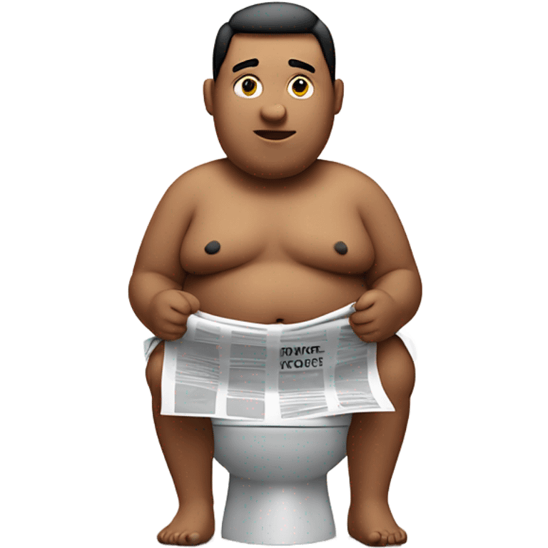 fat guy sitting on toilet reading newspaper no shirt front view emoji