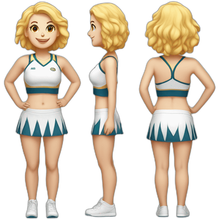 Full body Caucasian curvy cheerleader back and front views emoji