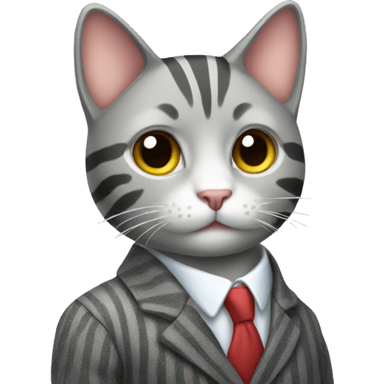 Grey striped cat with suit emoji