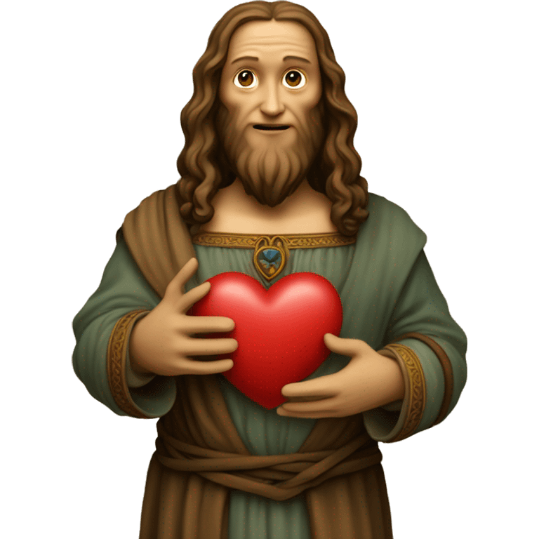 leonardo da Vinci holds a heart in his hands emoji