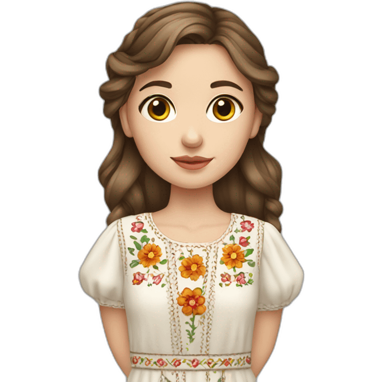 Ukrainian girl with brown hair in a embroidered dress emoji