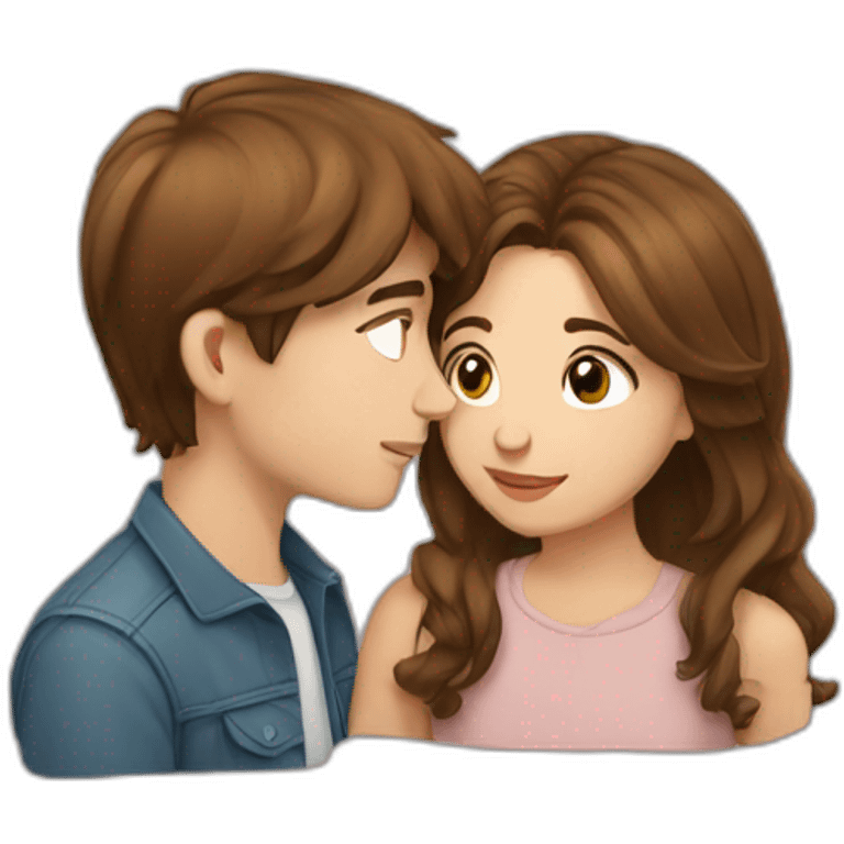 Girl with brown hair kissing young guy with brown hair  emoji