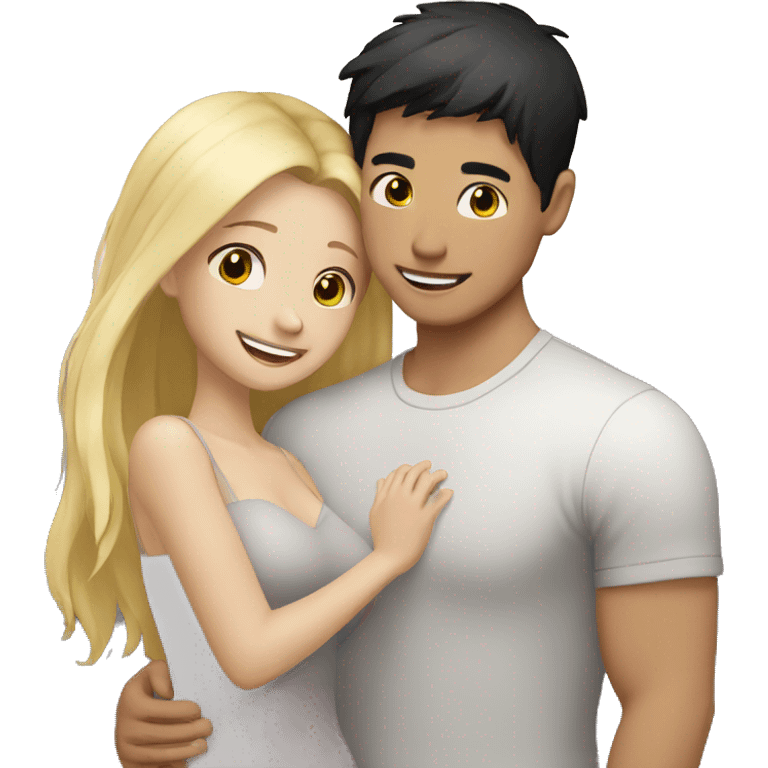 Asian Man black hair hugging blonde girl  emoji