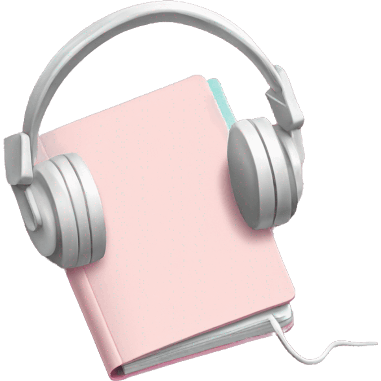 Cute pastel pink note book with headphones laying on it emoji