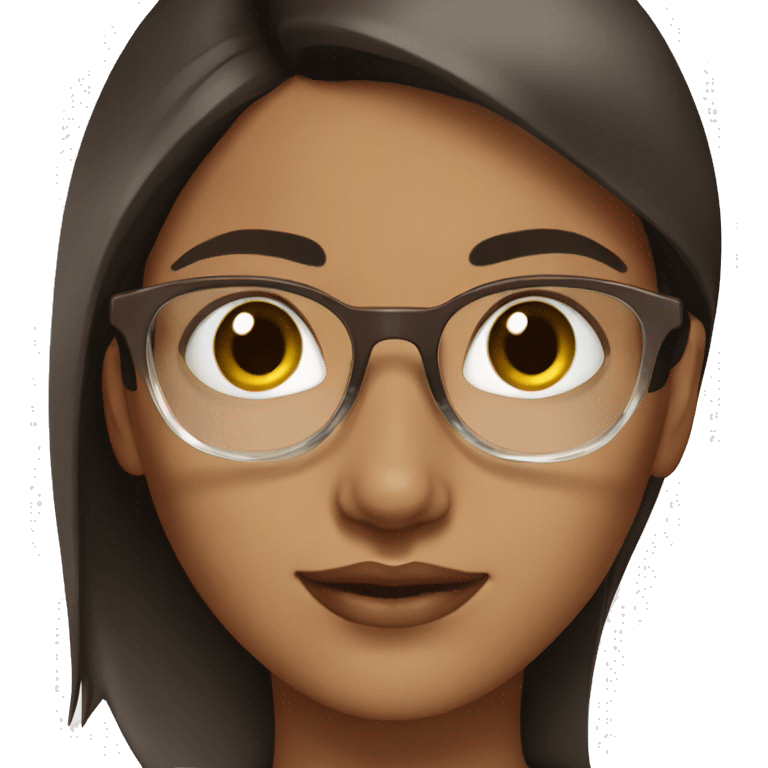 clean girl, medium short dark brown hair,  with transparent lenses emoji