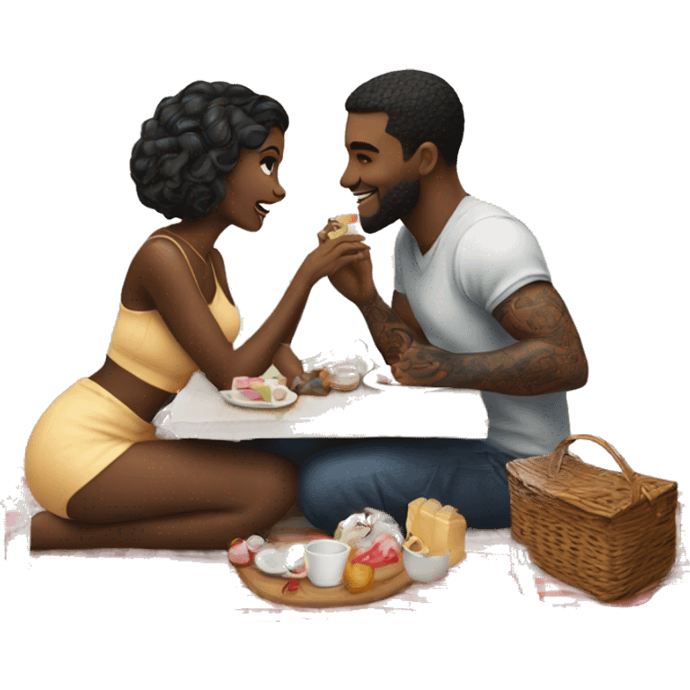 Romantic picnic date for beautiful tattooed couple emoji