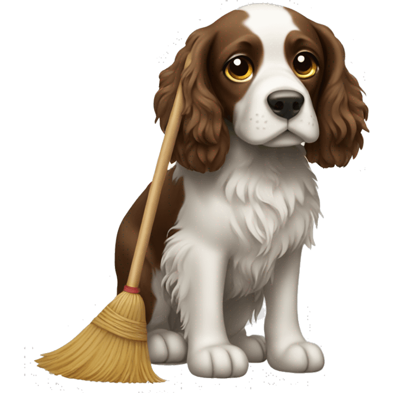 a spaniel with a broom in its paws emoji